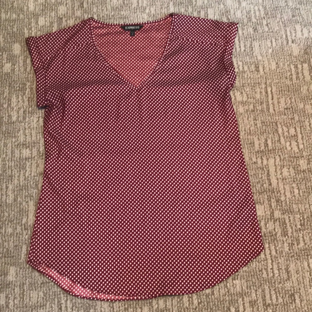 Express red polka dot v-neck blouse
